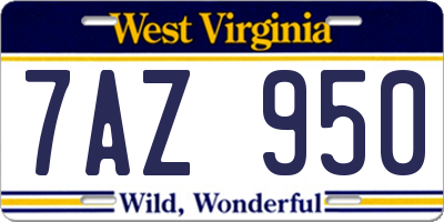 WV license plate 7AZ950