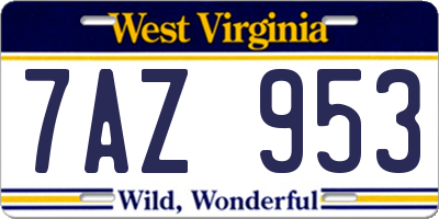 WV license plate 7AZ953