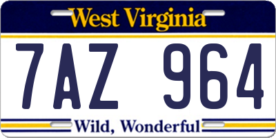 WV license plate 7AZ964