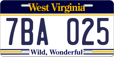 WV license plate 7BA025