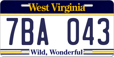 WV license plate 7BA043