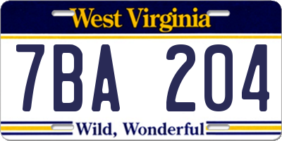 WV license plate 7BA204