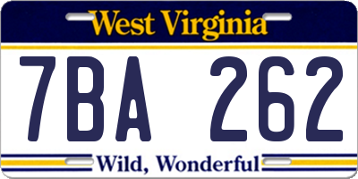 WV license plate 7BA262