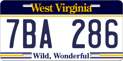 WV license plate 7BA286