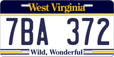 WV license plate 7BA372