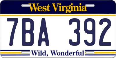 WV license plate 7BA392