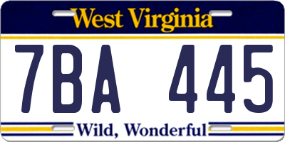 WV license plate 7BA445