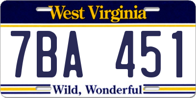 WV license plate 7BA451