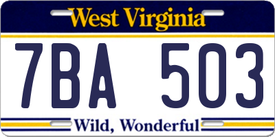WV license plate 7BA503