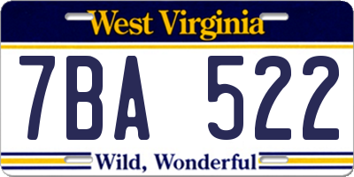 WV license plate 7BA522