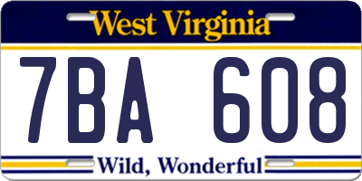 WV license plate 7BA608