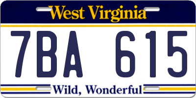 WV license plate 7BA615