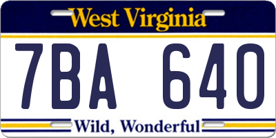 WV license plate 7BA640