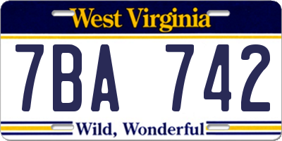 WV license plate 7BA742