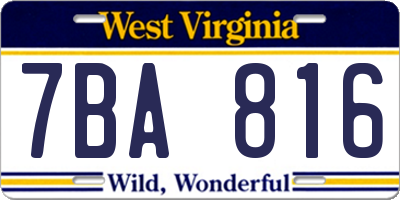 WV license plate 7BA816