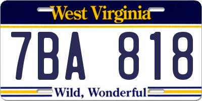 WV license plate 7BA818