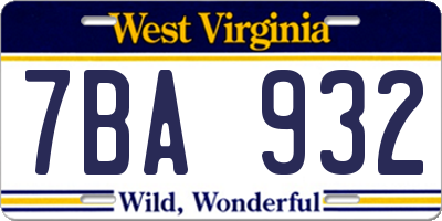 WV license plate 7BA932