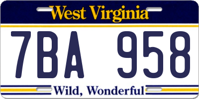 WV license plate 7BA958