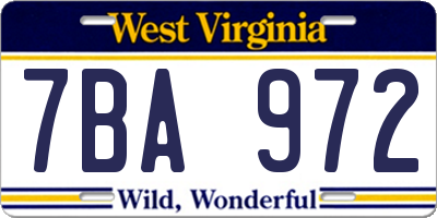 WV license plate 7BA972