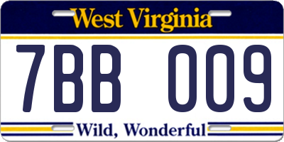WV license plate 7BB009