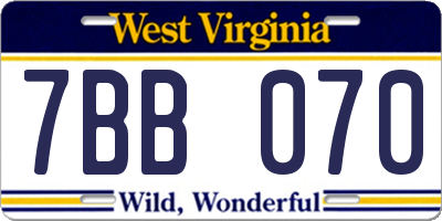 WV license plate 7BB070