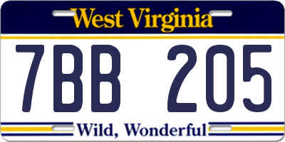 WV license plate 7BB205