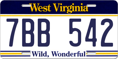WV license plate 7BB542