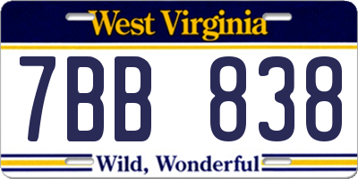 WV license plate 7BB838
