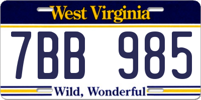 WV license plate 7BB985