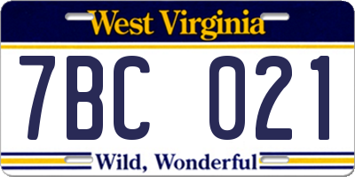 WV license plate 7BC021