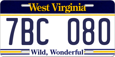 WV license plate 7BC080