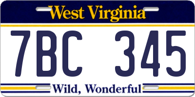 WV license plate 7BC345