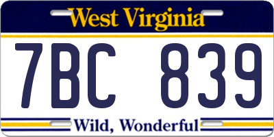 WV license plate 7BC839