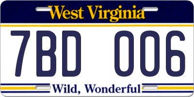 WV license plate 7BD006