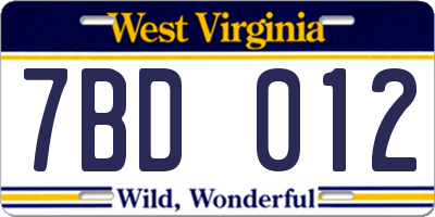 WV license plate 7BD012
