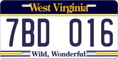 WV license plate 7BD016