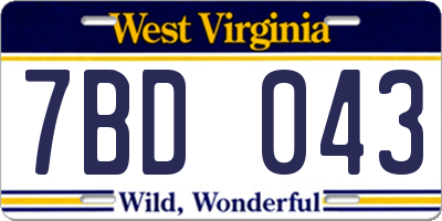 WV license plate 7BD043