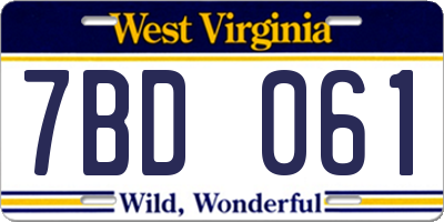 WV license plate 7BD061
