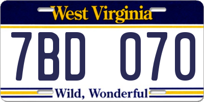 WV license plate 7BD070