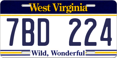 WV license plate 7BD224