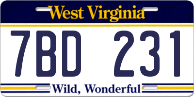 WV license plate 7BD231