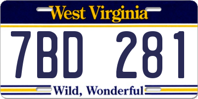 WV license plate 7BD281