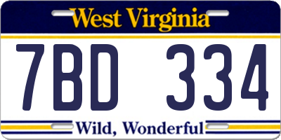 WV license plate 7BD334