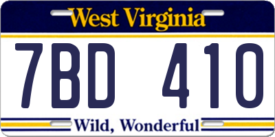 WV license plate 7BD410