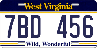 WV license plate 7BD456