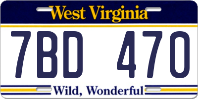 WV license plate 7BD470