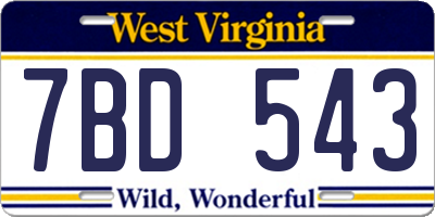 WV license plate 7BD543