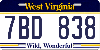 WV license plate 7BD838