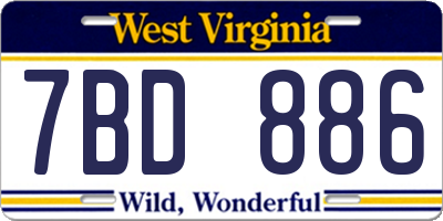 WV license plate 7BD886