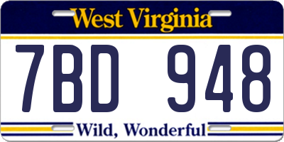 WV license plate 7BD948